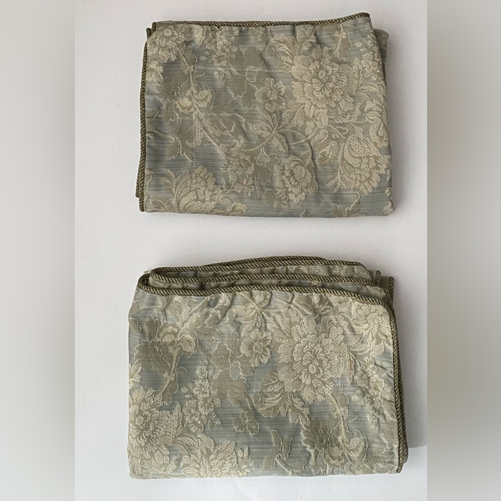 2 Hollander Floral Pillow Shams KING Jacquard Corded Leaves Ivory Sage Green